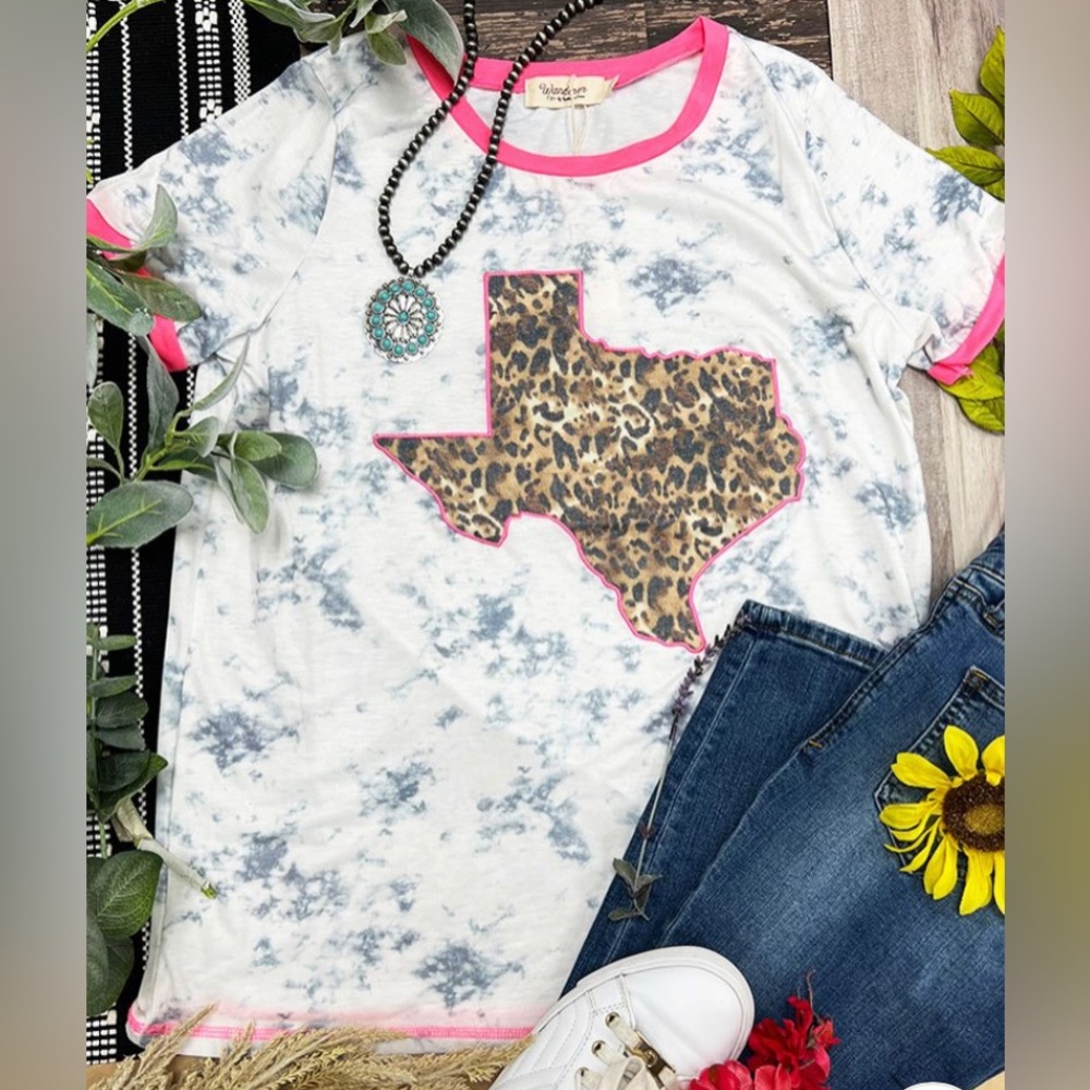 Southern Grace LEOPARD TEXAS ON MARBLE & PINK RINGER TEE NWT